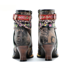 Socofy Vicconfy Genuine Leather Vintage Braided Belt Buckle Boots