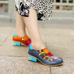 Socofy Vintage Comfort Brock Women's genuine Leather Flats Shoes