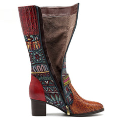 Socofy pointed-toe adhesive-soled high-top cowhide bohemian ethnic style fashion boots