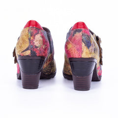 Socofy ethnic style retro genuine leather high heels women's shoes