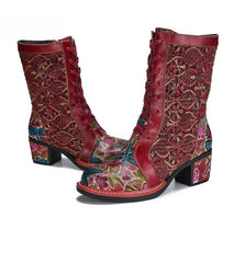 Socofy Vicconfy Leather Side Zipper Fashion VintageWomen's Boots