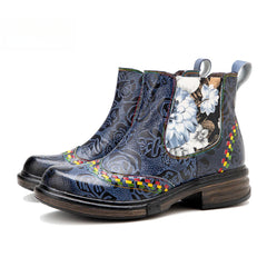 Socofy Vicconfy Genuine Leather Bohemian Women's Martin Boots Ethnic Vintage Short Boots