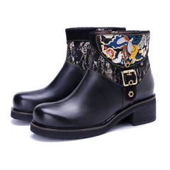 Socofy Handmade Leather Side Zipper Short Boots