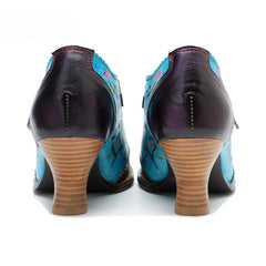 Socofy genuine leather hand-rubbed hollow flower high heels for women