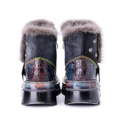 Socofy Winter Retro Multi tone Ankle Boots