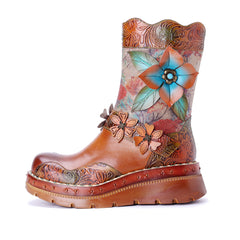 Socofy Winter Vintage Ethnic Floral Boots