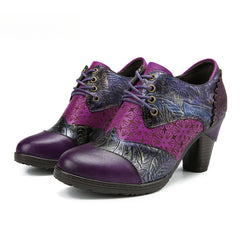 Socofy Genuine leather three-dimensional flower high heel pump