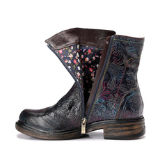 Socofy Winter Vintage Embossed Pattern Short Boots