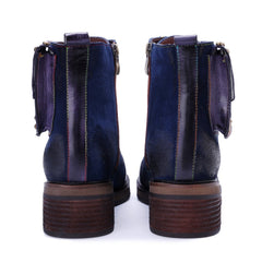 Socofy Handmade Genuine Leather Side Zip Short Boots