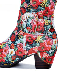 Chrismas Exclusive|Socofy Vicconfy Vintage Print Casual Chunky Heel Comfort High Boots
