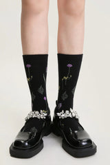 Socofy Vintage mid-calf socks for women combed cotton fashion socks