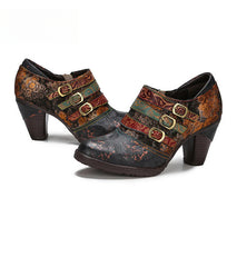 Socofy Vicconfy Genuine leather leather buckle deco ethnic vintage pumps