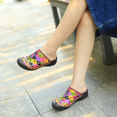 Socofy Genuine leather hand-rubbed casual retro colorful hollow comfortable flat slippers