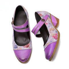 Socofy Vicconfy Genuine Leather Ethnic Vintage Style High Heeled Shoes