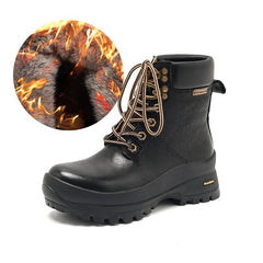 Socofy Retro Leather Thick Sole Mid Heel Martin Boots