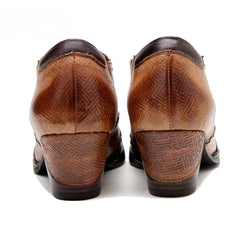 Socofy Genuine Leather Retro Brown Strappy Thick Heel Women's High Heels