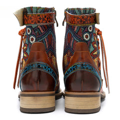 Socofy Vicconfy Genuine Leather Fringe Vintage Boots Flat Boots