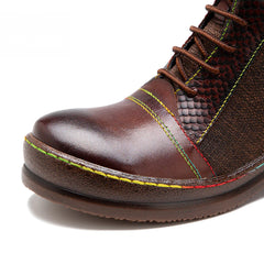 Socofy Vicconfy Genuine leather lace-up vintage biker boots