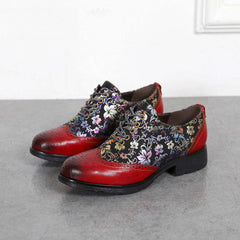 Socofy Ethnic style flower retro cowhide casual women's shoes