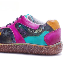 Socofy Vicconfy Genuine Leather Retro Lace Up Comfortable Casual Women's Shoes