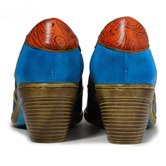 Socofy Vintage Handmade Bohemian Brogue Printed Heels Shoes