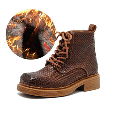 Socofy Retro Leather Mid Heel Martin Boots