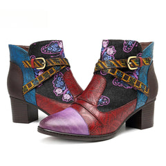 Socofy Vicconfy Patchwork Ethnic Butterfly Women's Boots