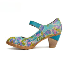 Socofy Vicconfy Floral Handmade Velcro Single Shoes High Heels