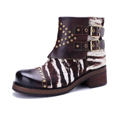 Socofy Retro Handmade Leather Side Zipper Boots