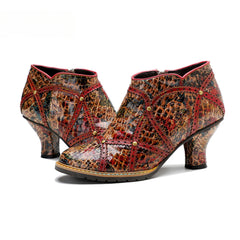 Socofy Vicconfy Handmade Studded Patchwork Heels