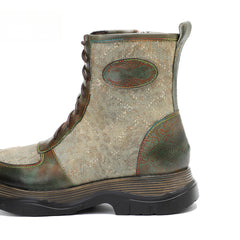 Socofy Vicconfy Genuine Leather Vintage Lace-Up Comfort Boots