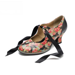 Socofy Rose Elegance Vintage Bow Heels