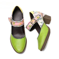 Socofy Vicconfy Floral Leather Women's Mary Jane Heel