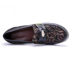 Socofy Leather Patchwork Comfortable Chunky Heeled Loafers Shoes