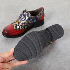 Socofy Ethnic style flower retro cowhide casual women's shoes