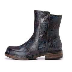 Socofy Winter Vintage Embossed Pattern Short Boots