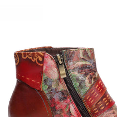 Socofy Retro leather stitching high ethnic style flower women's boots