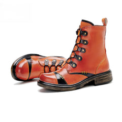 Socofy Vicconfy Leather Handmade Color Clash Retro Fashion Martin Boots Women's Boots