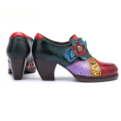 Socofy retro printing splicing ethnic style high heels women's shoes
