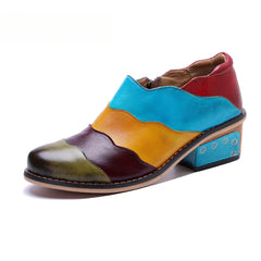 Handmade Genuine Leather Rub Color Color Comfort Casual Flat Shoes