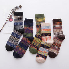 Socofy Vicconfy Winter Vintage Thickened Warm Ethnic Wool Socks
