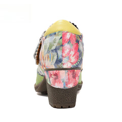 Socofy Vicconfy Floral Leather Women's Mary Jane Heel