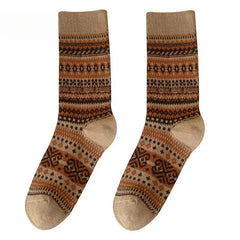 Socofy Vicconfy Mid-calf Socks Vintage Ethnic Striped Cotton Socks