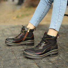 Socofy Vicconfy Leather Double Colored Thread Stitching Ankle Boots