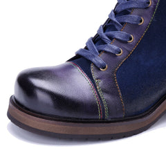 Socofy Handmade Genuine Leather Side Zip Short Boots