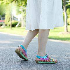 Socofy summer genuine leather belt buckle comfortable flat women's sandals