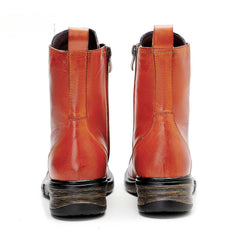 Socofy Vicconfy Leather Handmade Color Clash Retro Fashion Martin Boots Women's Boots