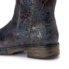 Socofy Winter Vintage Embossed Pattern Short Boots