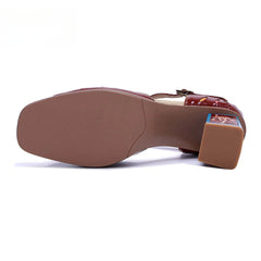 Socofy Crimson Blossom T-Strap Sandals