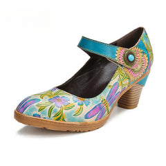 Socofy Vicconfy Floral Handmade Velcro Single Shoes High Heels